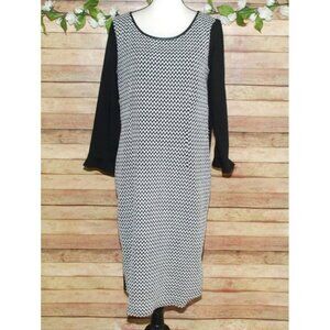 Max Mara Penny Black Midi Shift Dress Black White Size 14 Career Classic FLAWED